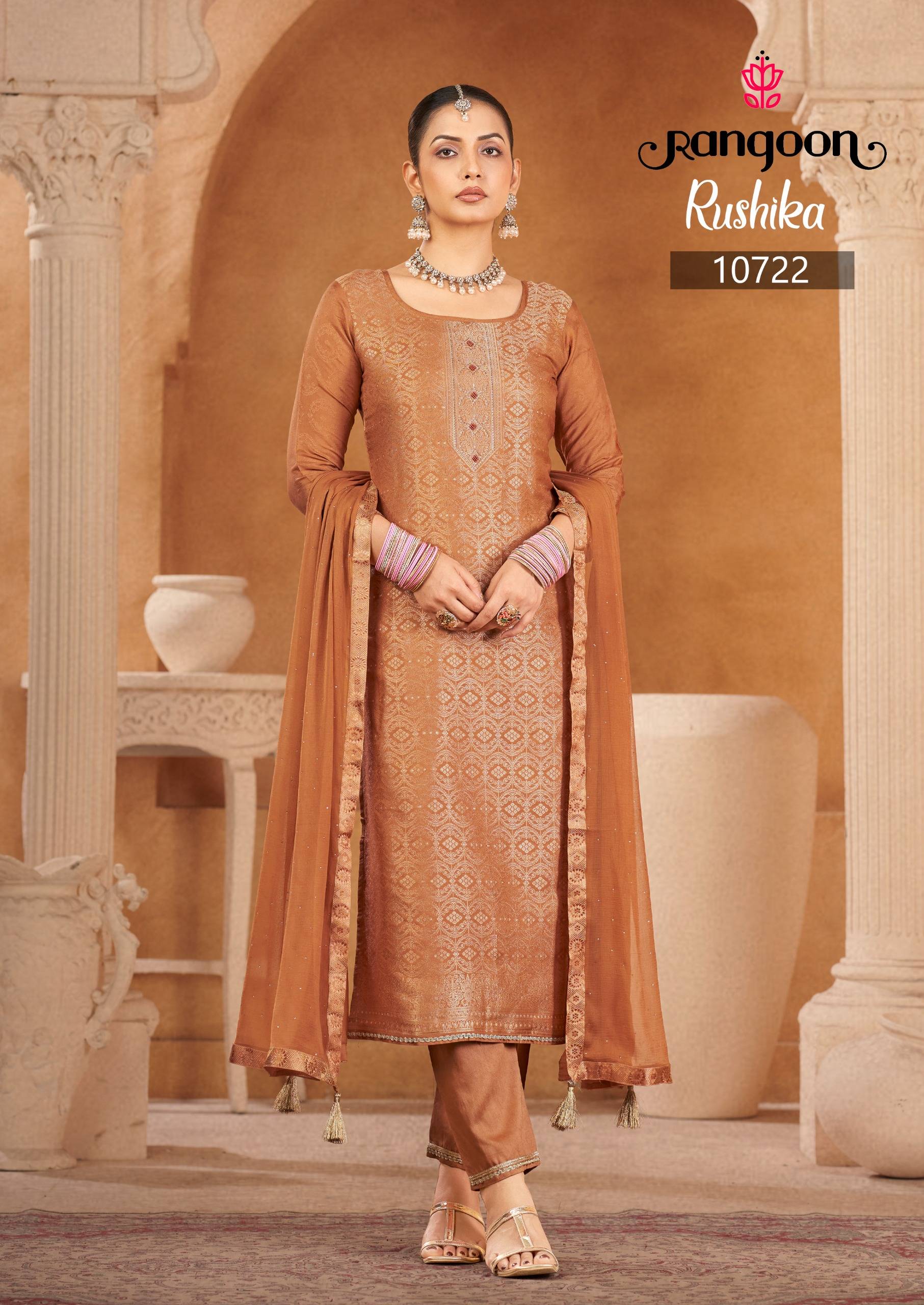RUSHIKA By Rangoon 10721 to 10724 Series Designer Ethnic Wear Collection Viscose Muslin Dresses At Wholesale Price